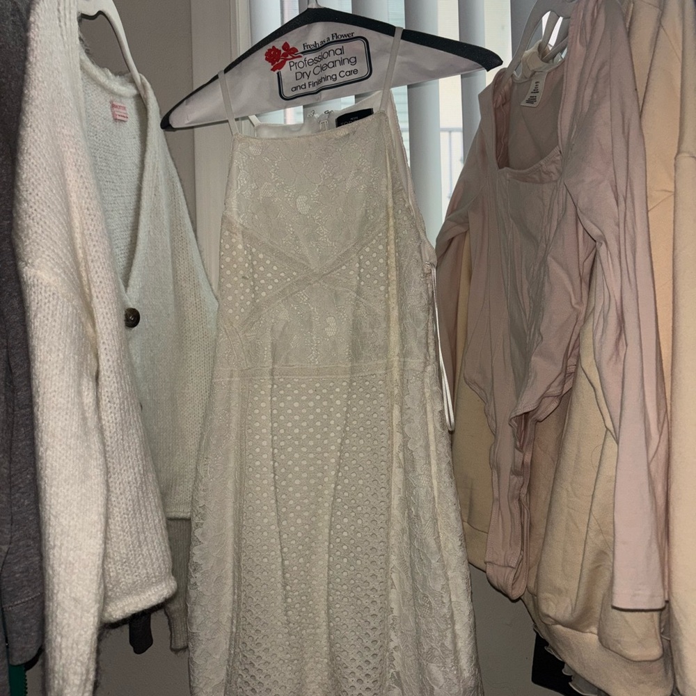 Elegant White Lace mini halter Dress